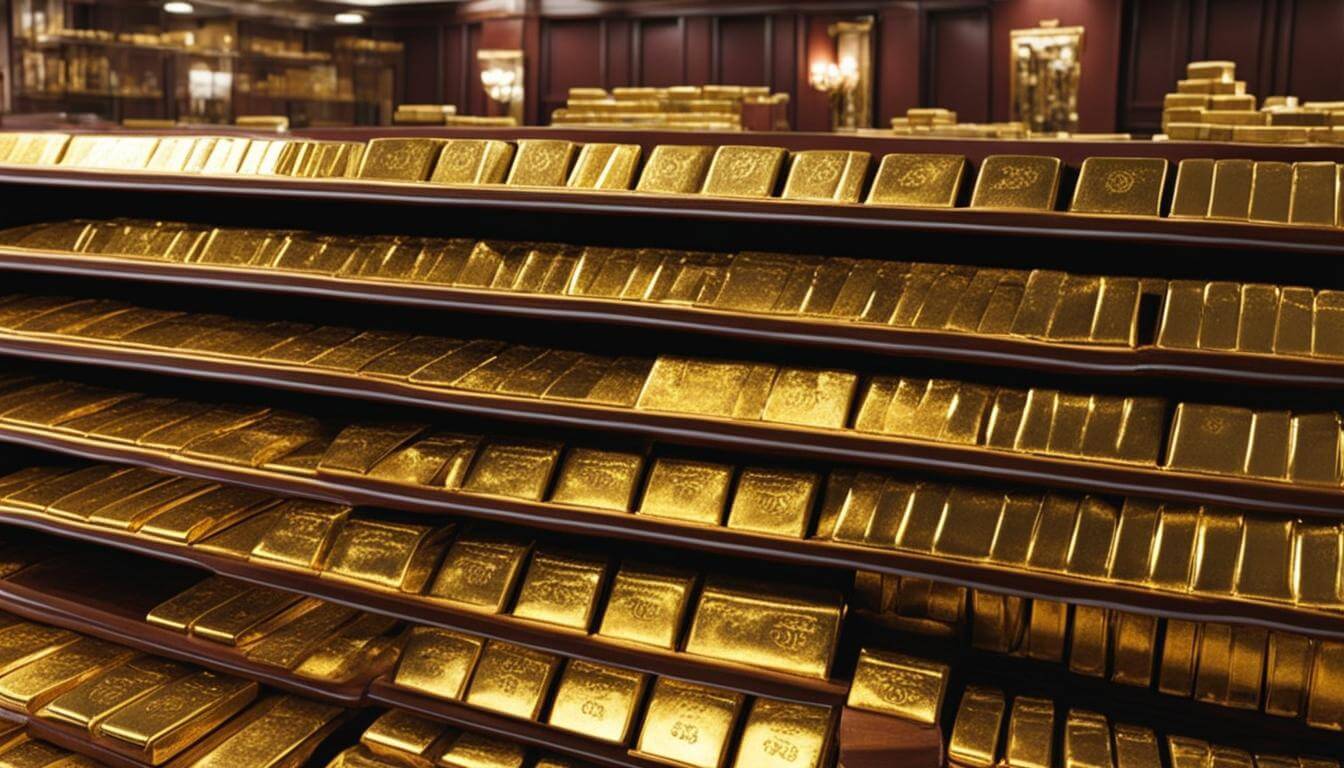 Gold bars in a store