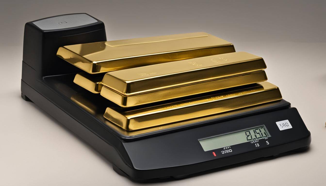 gold bars being weighed in pounds