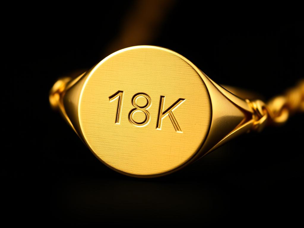 Close-up of 18K gold showing its rich yellow color and hallmark stamp